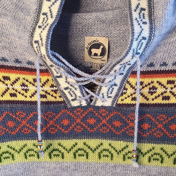 Artesania Hooded Peruvian Themed Alpaca Sweater Women's Small - Picture 3 of 9